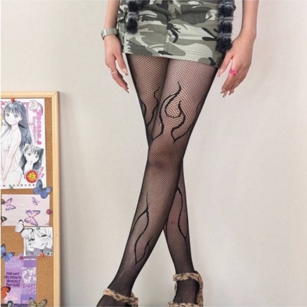 Black Flame Fishnet Tights - Picture 5 of 6